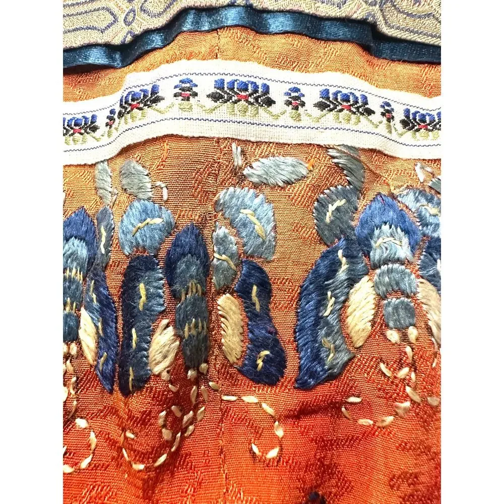Antique Chinese embroidered silk butterfly fabric panel wall art 10.5
